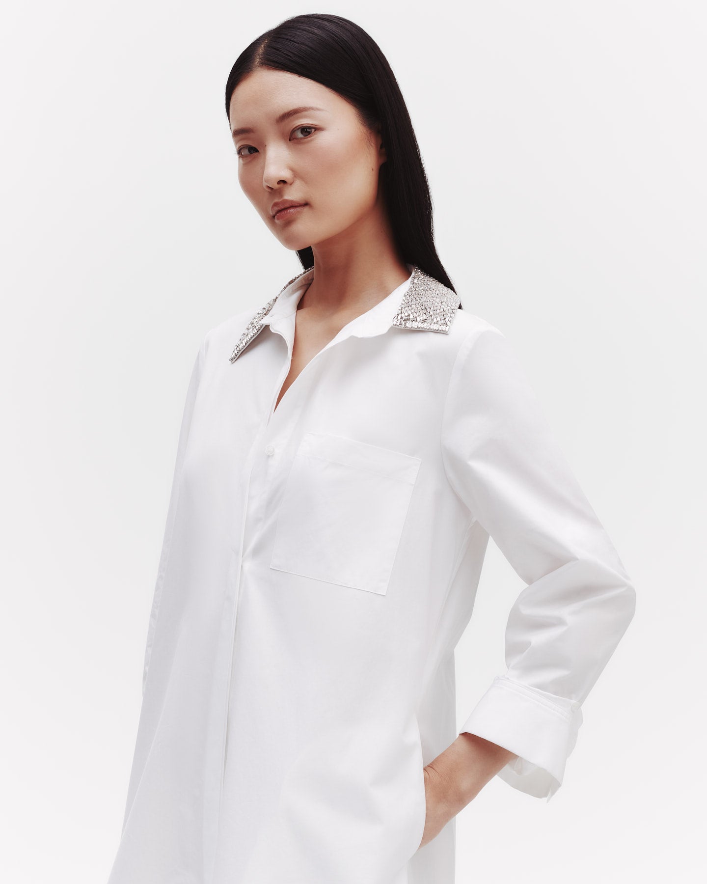 TWP White Jenny's Gown with Crystal Collar in Cotton Shirting view 4