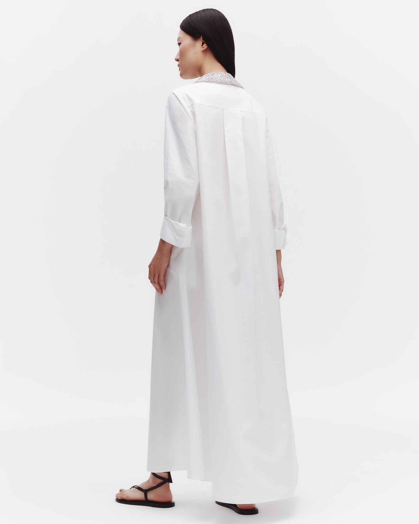 TWP White Jenny's Gown with Crystal Collar in Cotton Shirting view 6