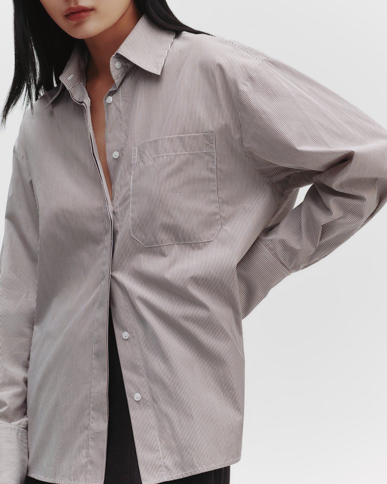 TWP White/chocolate E.B. Shirt in Superfine Cotton Mini Stripe view 2