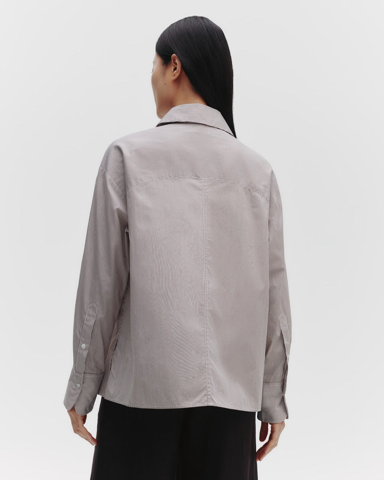 TWP White/chocolate E.B. Shirt in Superfine Cotton Mini Stripe view 3