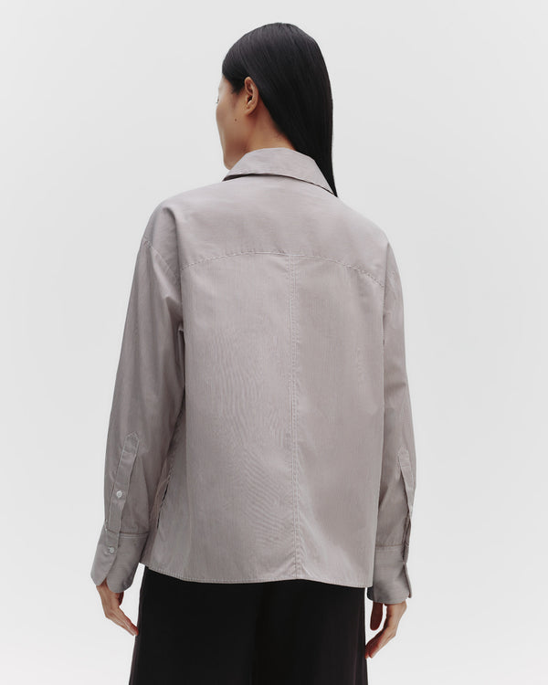 TWP White/chocolate E.B. Shirt in Superfine Cotton Mini Stripe view 3