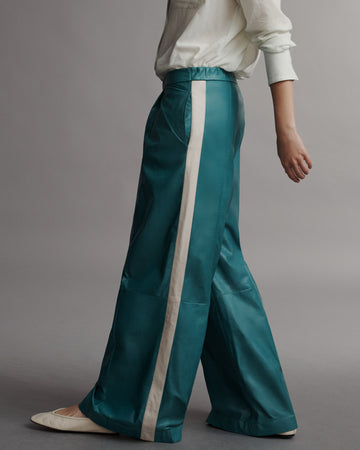 TWP Dakota green / creama Eva Pant with Tux Stripe in Paper Leather view 3