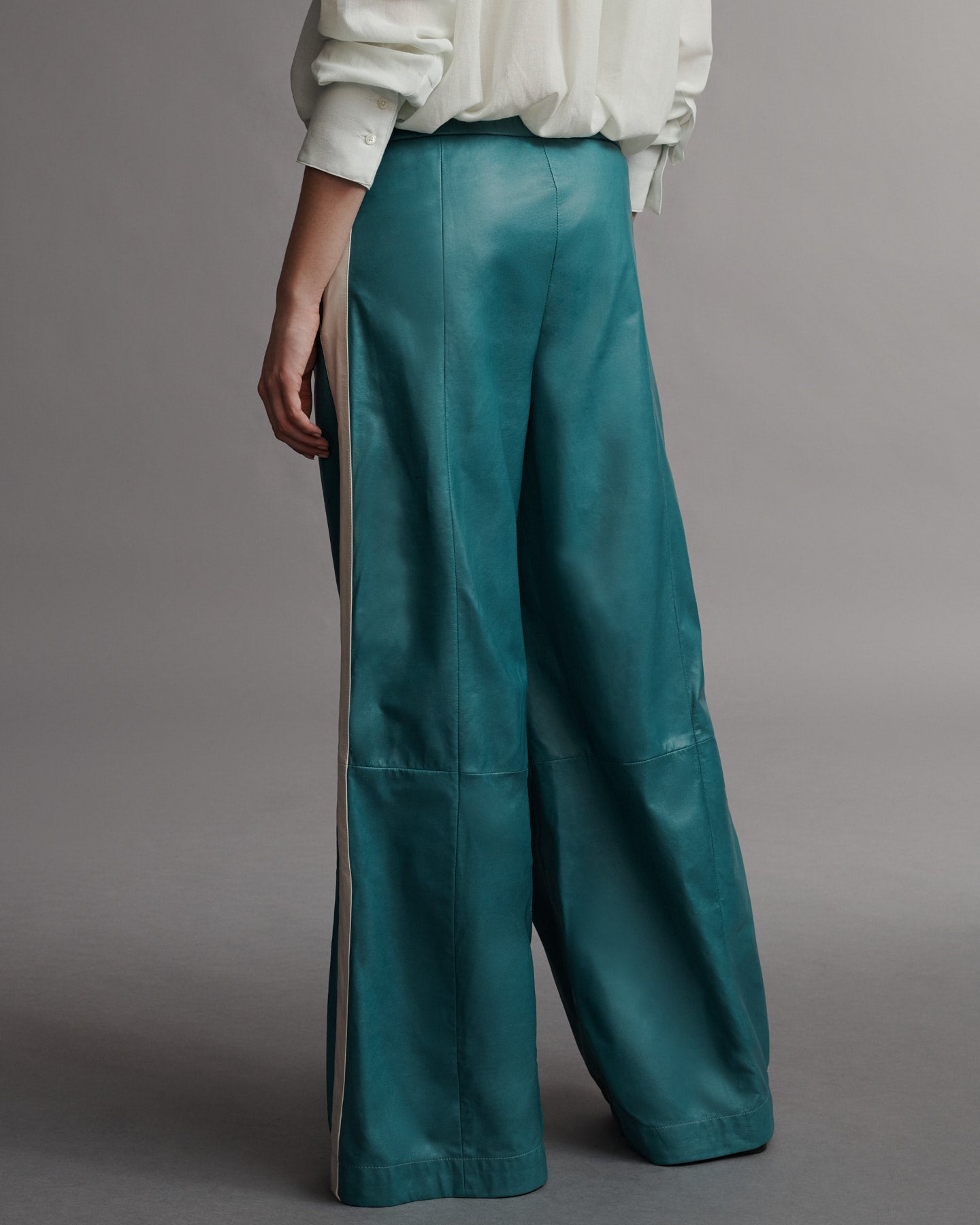 TWP Dakota green / creama Eva Pant with Tux Stripe in Paper Leather view 3