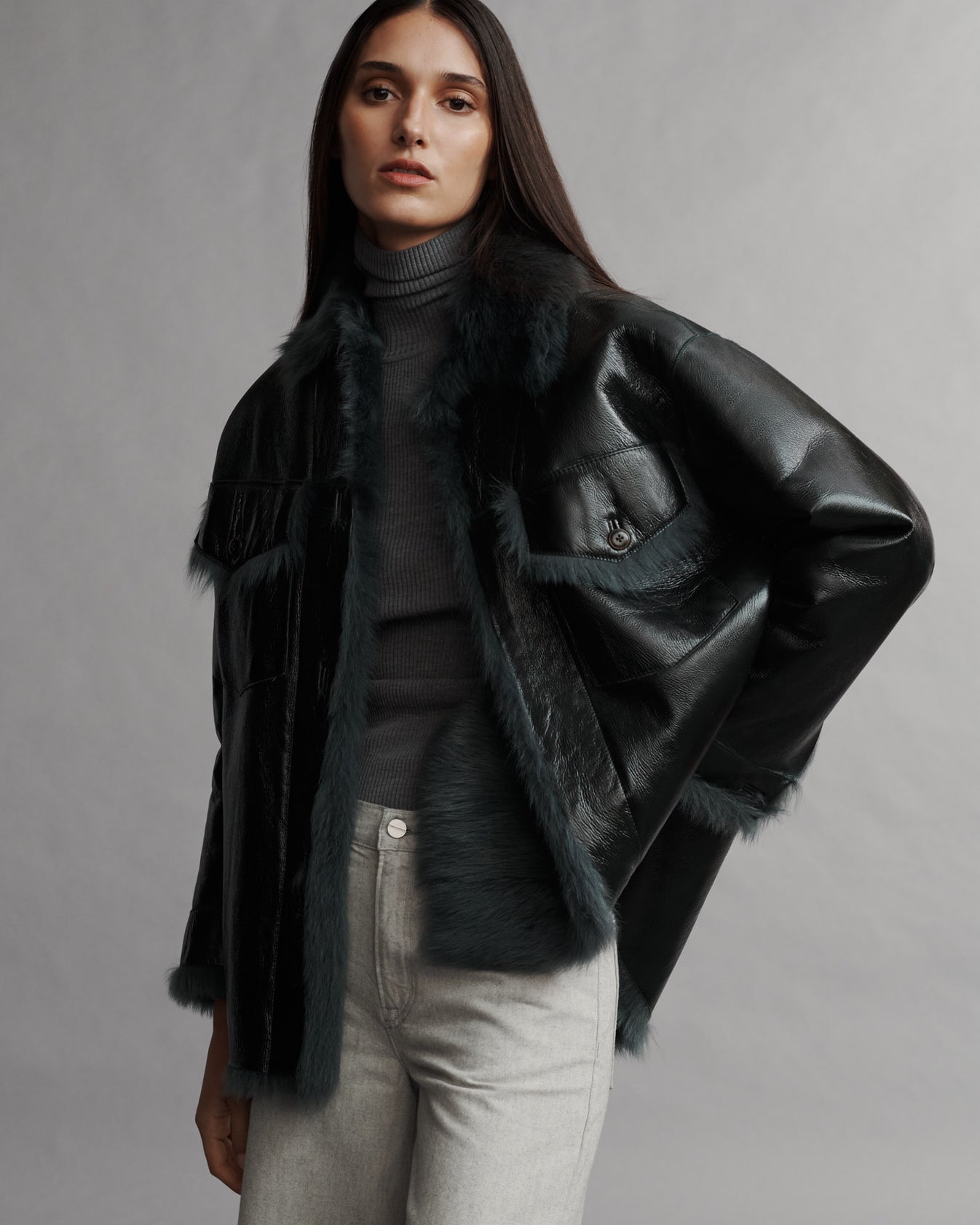 TWP Deep green Aspen Jacket in Luxe Shearling view 1