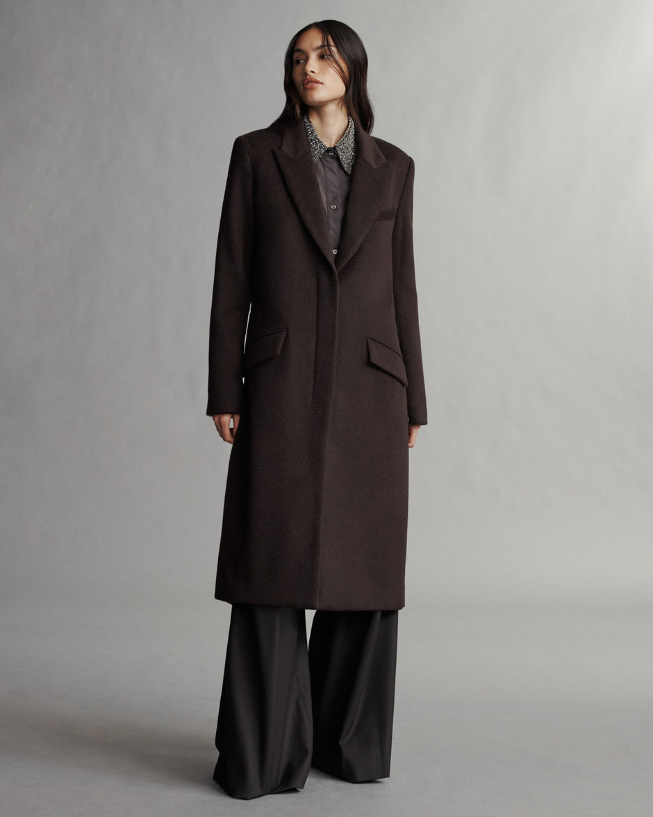 TWP Chocolate Cash Coat in Wavy Wool view 3