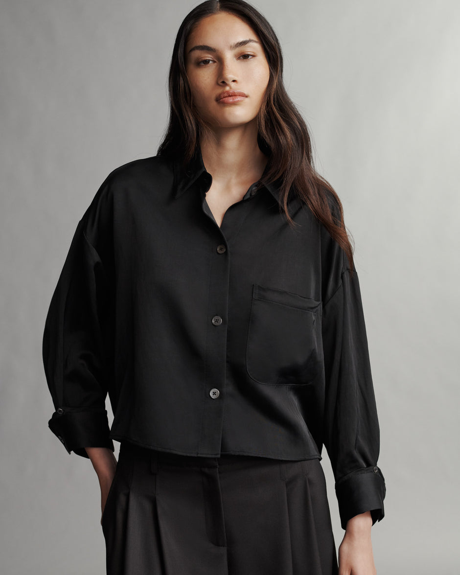 TWP Black Soon To Be Ex Shirt in Coated Viscose Linen view 1