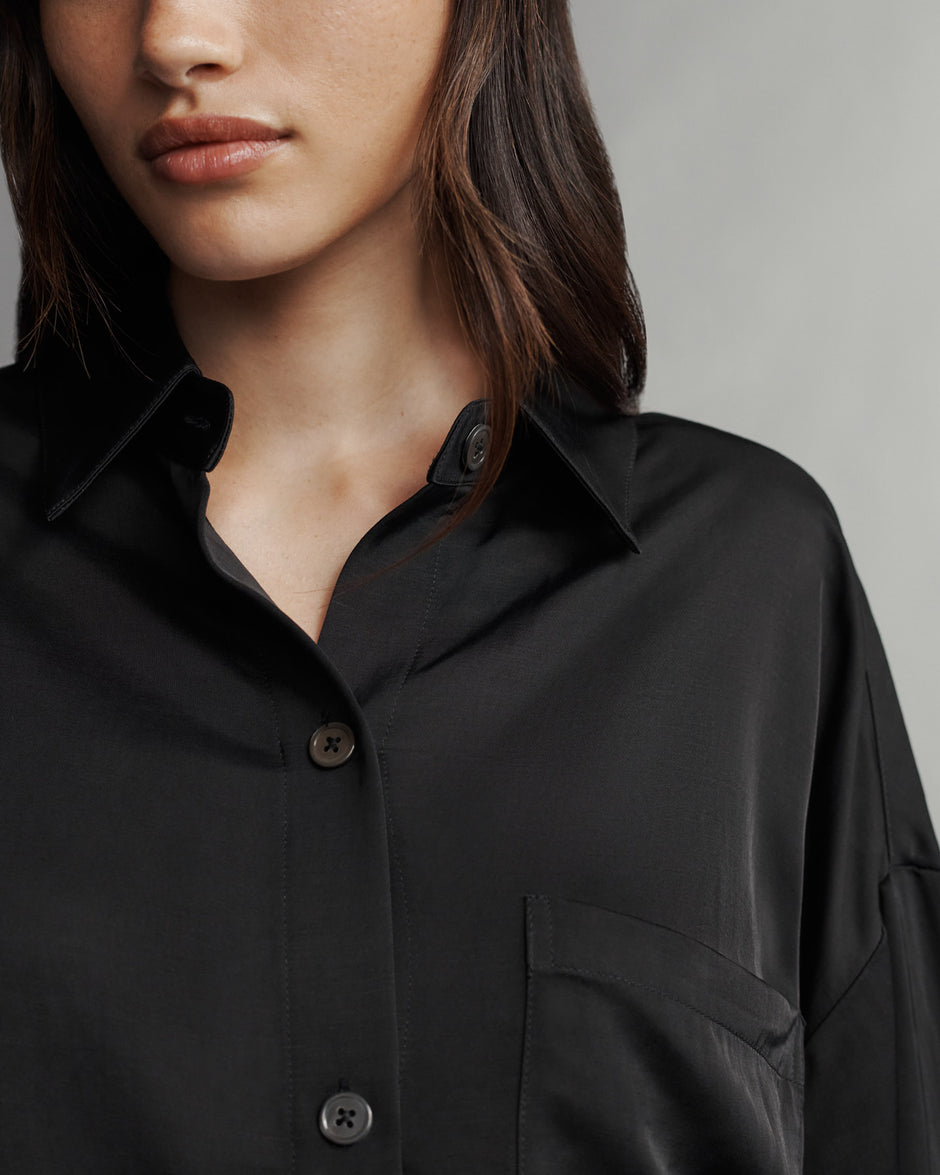 TWP Black Soon To Be Ex Shirt in Coated Viscose Linen view 10