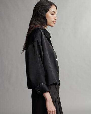 TWP Black Soon To Be Ex Shirt in Coated Viscose Linen view 11