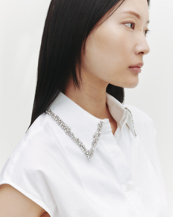TWP White Cap Sleeve Top with Beaded Collar in Superfine Cotton view 1