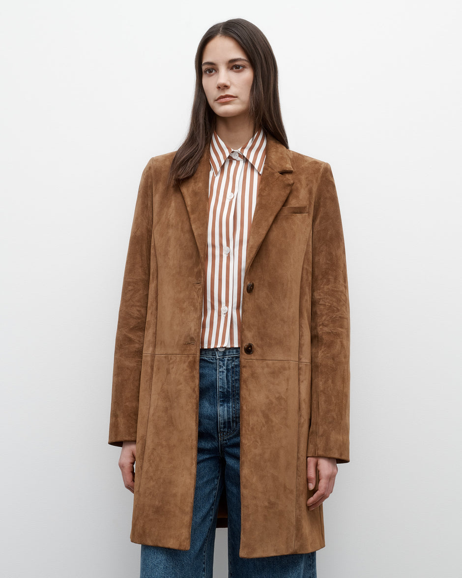 TWP Martora Easy Car Coat in Heavy Suede view 4