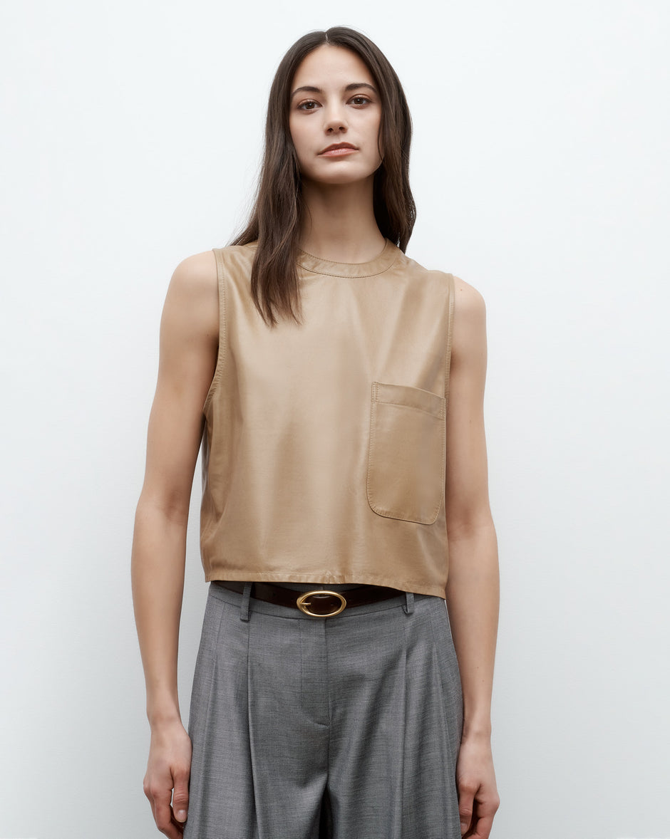 TWP Kelp Cropped Muscle Tank in Paper Leather view 2