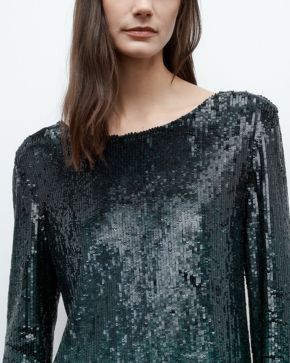 TWP Green ombre Mini T Shirt Dress in Fishscale Sequins view 3