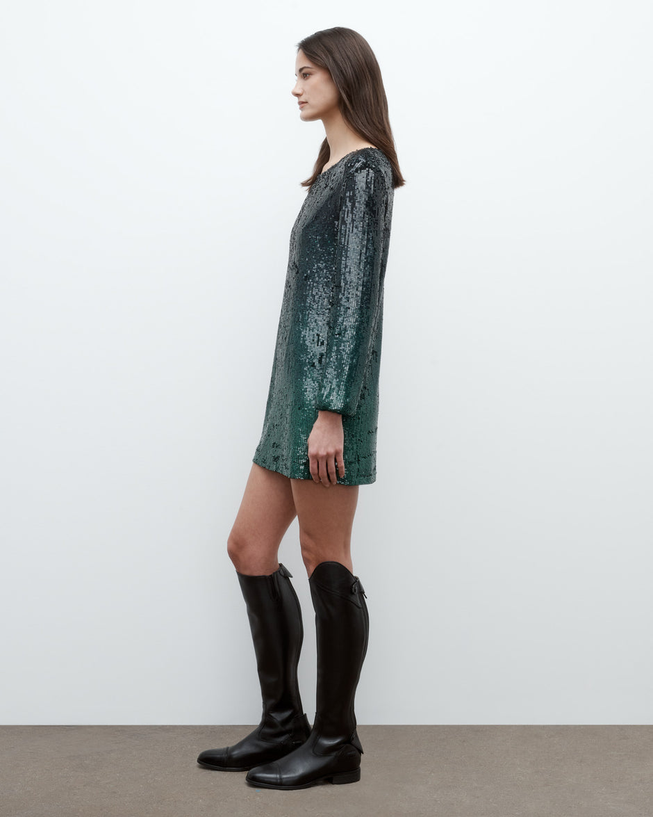 TWP Green ombre Mini T Shirt Dress in Fishscale Sequins view 4