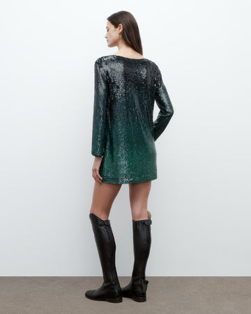TWP Green ombre Mini T Shirt Dress in Fishscale Sequins view 5