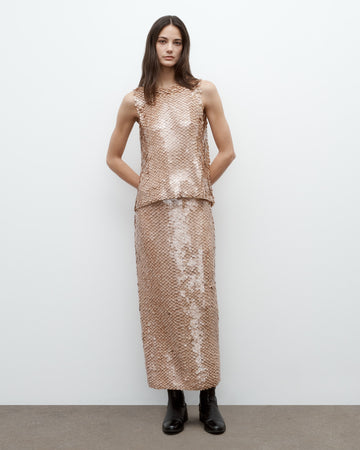 TWP Nude Shell Top with Pailettes on Mesh view 2