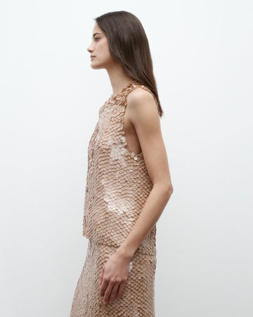 TWP Nude Shell Top with Pailettes on Mesh view 3