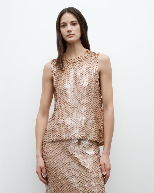 TWP Nude Shell Top with Pailettes on Mesh view 1