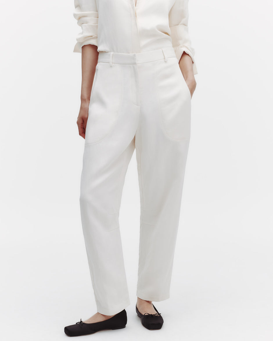 TWP Bone Jetties Beach Pant with Fly Front in Coated Viscose Linen view 1