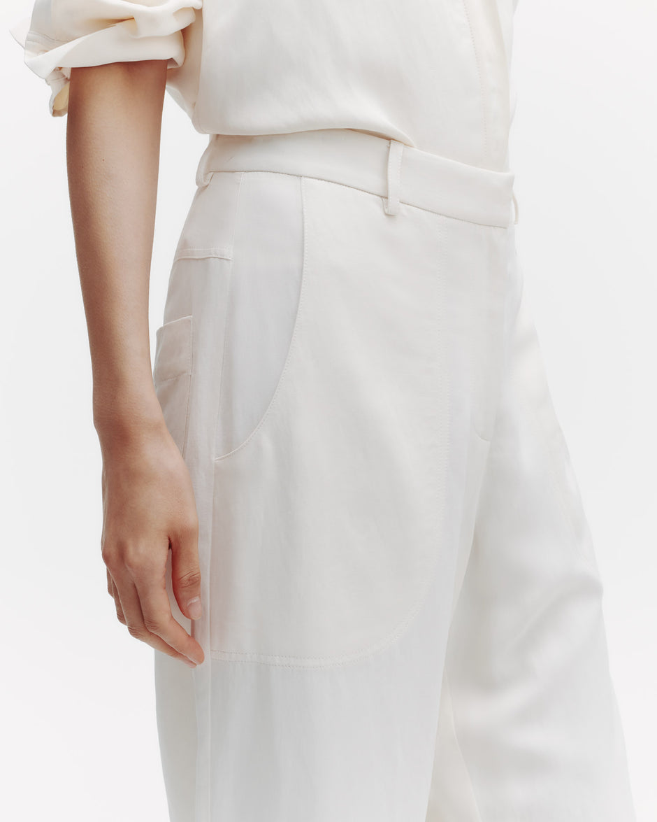 TWP Bone Jetties Beach Pant with Fly Front in Coated Viscose Linen view 1