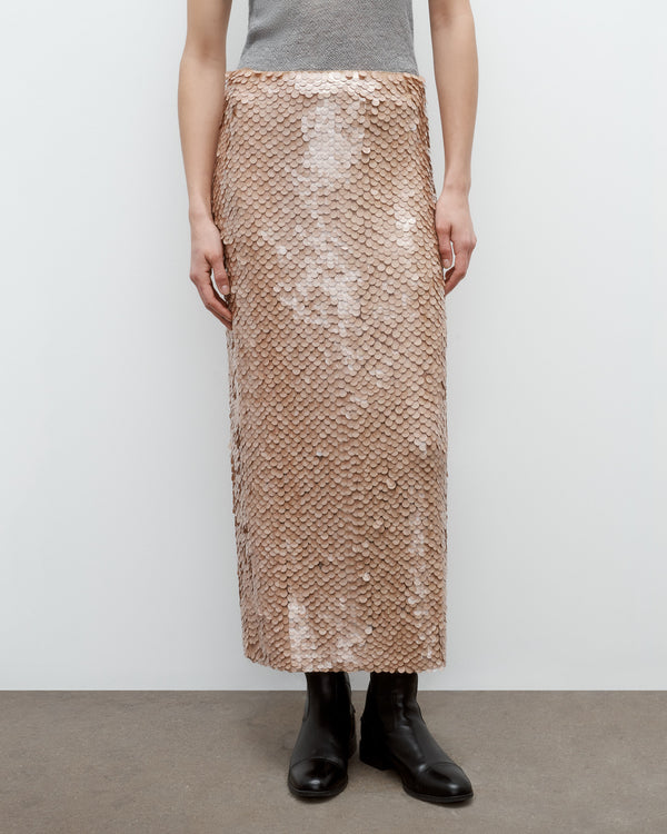 TWP Nude Gwyneth Skirt in Paillettes on Mesh view 1