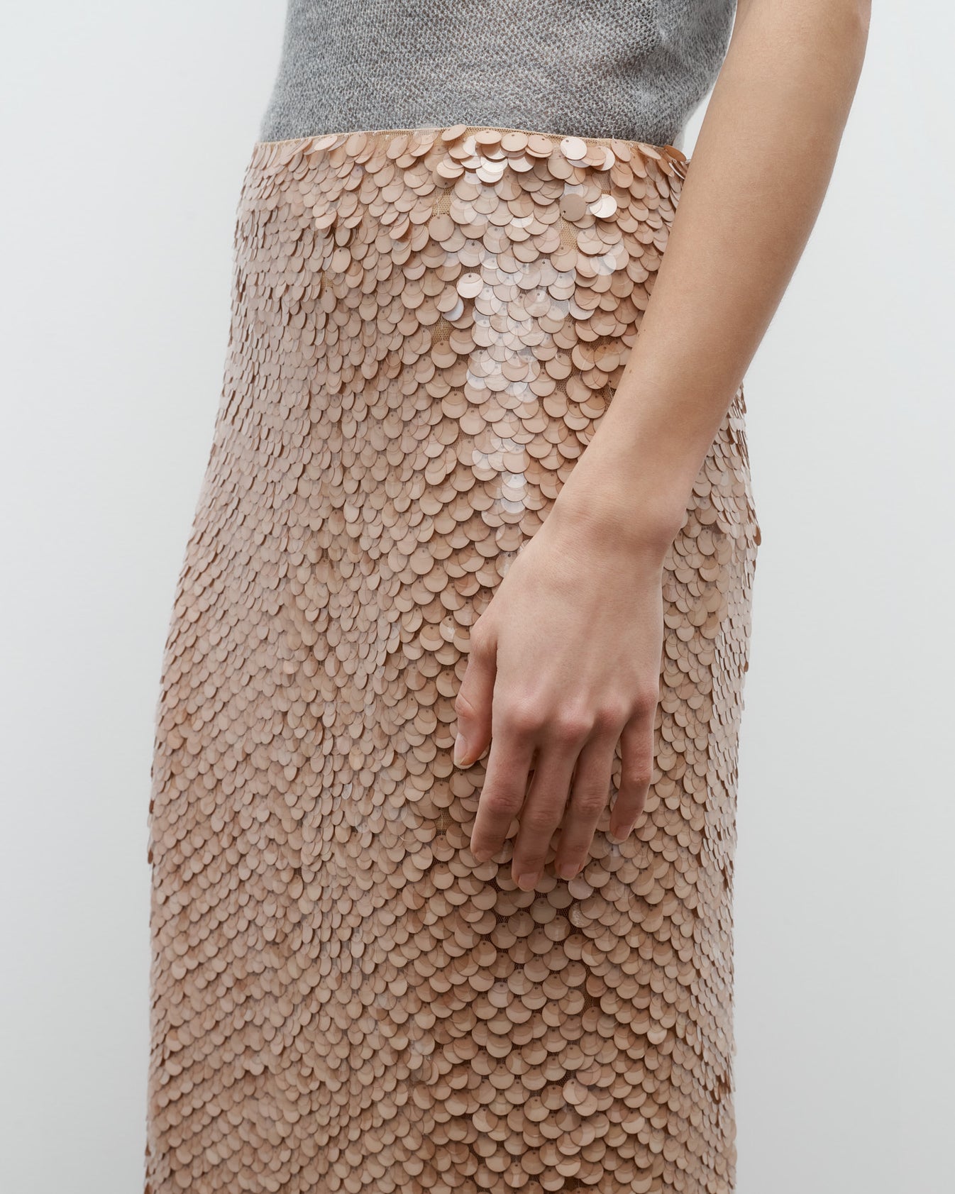 TWP Nude Gwyneth Skirt in Paillettes on Mesh view 4