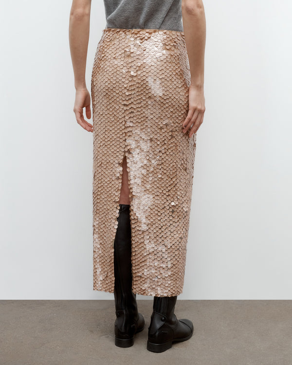 TWP Nude Gwyneth Skirt in Paillettes on Mesh view 5