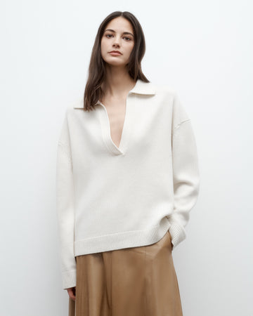 TWP Cream Boy Henley in Italian Cashmere view 1