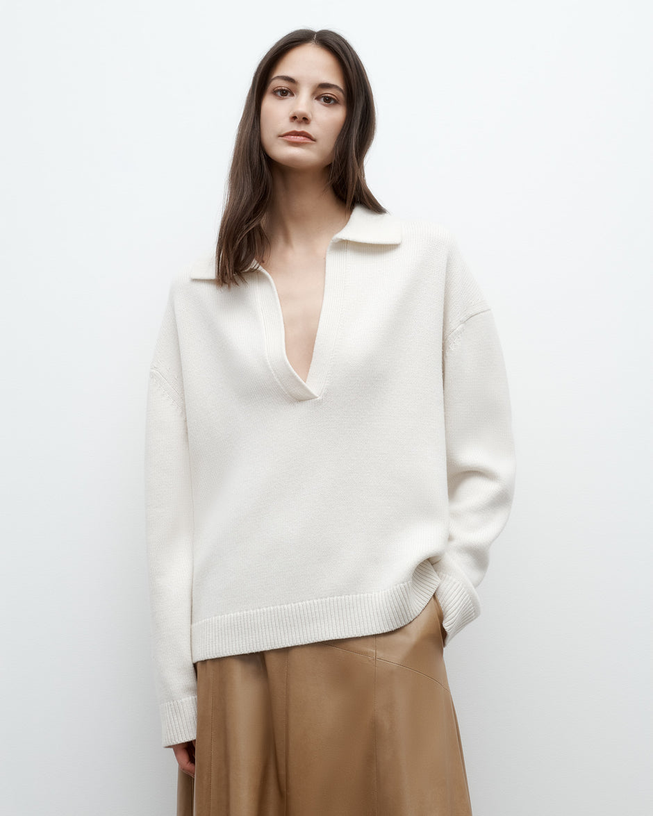 TWP Cream Boy Henley in Italian Cashmere view 1