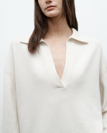 TWP Cream Boy Henley in Italian Cashmere view 2