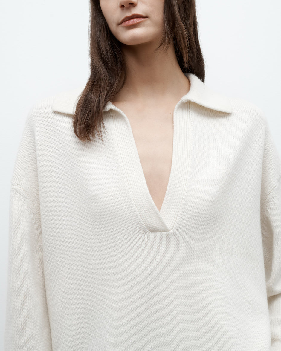 TWP Cream Boy Henley in Italian Cashmere view 2