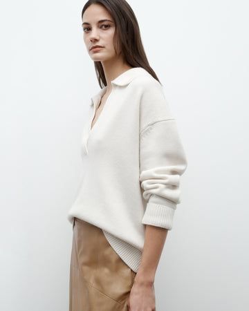 TWP Cream Boy Henley in Italian Cashmere view 4