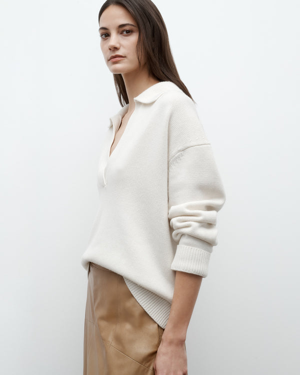 TWP Cream Boy Henley in Italian Cashmere view 4
