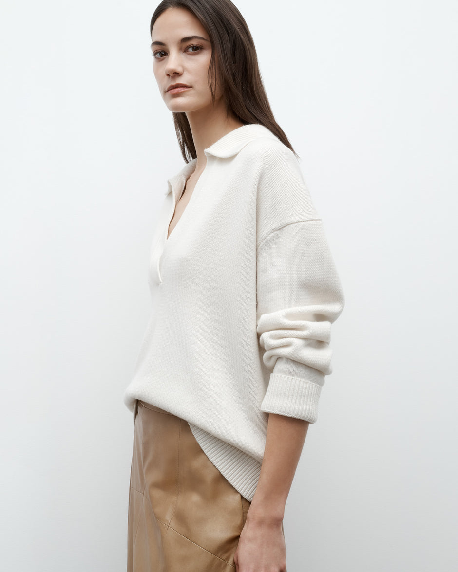 TWP Cream Boy Henley in Italian Cashmere view 4