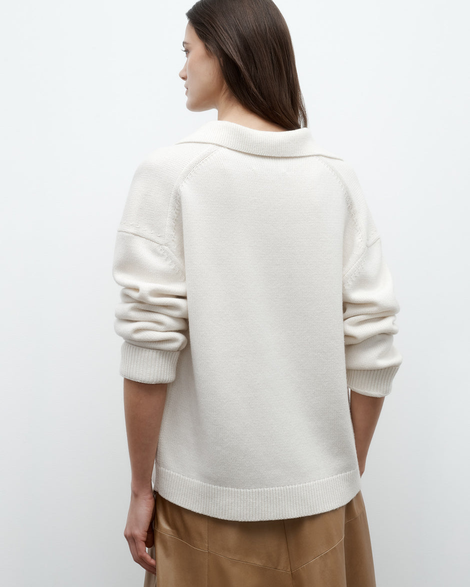 TWP Cream Boy Henley in Italian Cashmere view 5