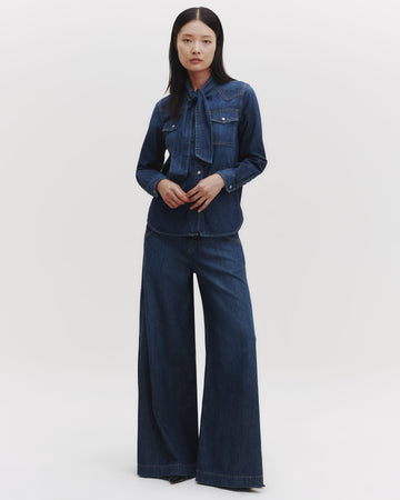 TWP Dark wash Rancher&#39;s Daughter Shirt With Tie in Lightweight Denim view 6