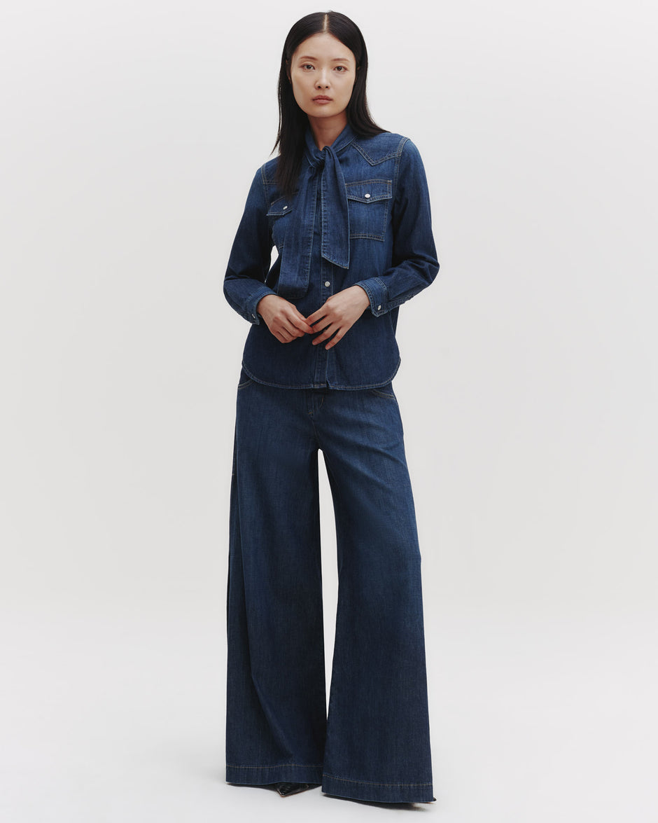 TWP Dark wash Rancher&#39;s Daughter Shirt With Tie in Lightweight Denim view 6