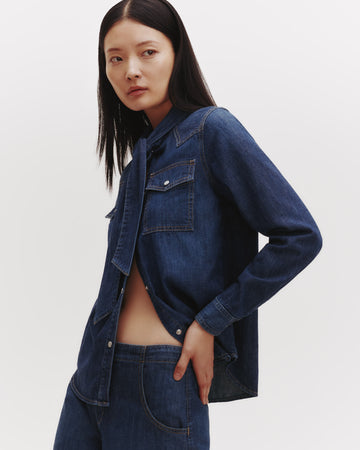 TWP Dark wash Rancher&#39;s Daughter Shirt With Tie in Lightweight Denim view 2