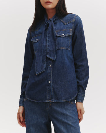 TWP Dark wash Rancher&#39;s Daughter Shirt With Tie in Lightweight Denim view 4