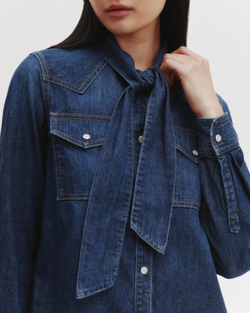 TWP Dark wash Rancher&#39;s Daughter Shirt With Tie in Lightweight Denim view 3