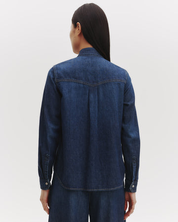 TWP Dark wash Rancher&#39;s Daughter Shirt With Tie in Lightweight Denim view 5