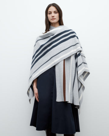 TWP Grey / navy multi Striped Wrap Poncho in Italian Cashmere view 1