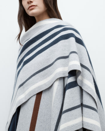 TWP Grey / navy multi Striped Wrap Poncho in Italian Cashmere view 3