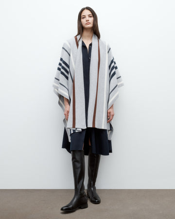 TWP Grey / navy multi Striped Wrap Poncho in Italian Cashmere view 5