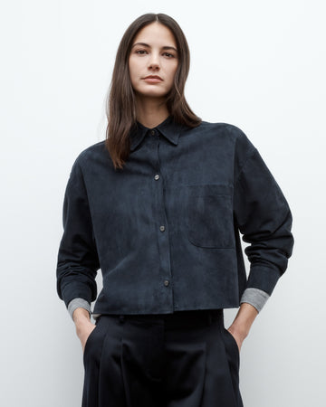 TWP Midnight Little Big Joe Shirt in Paper Suede view 4