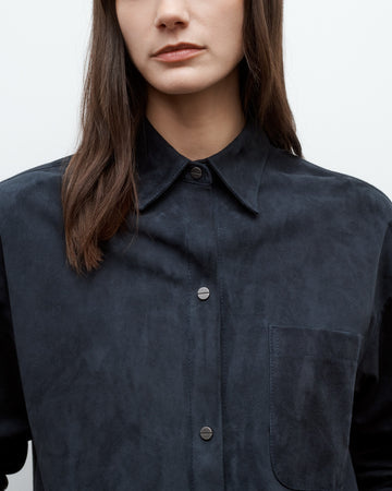 TWP Midnight Little Big Joe Shirt in Paper Suede view 5