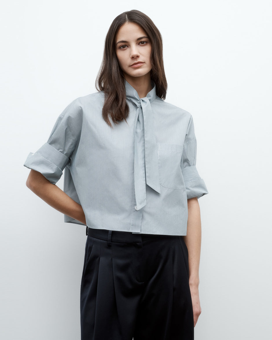 TWP Pinegrove / white Next Ex Shirt with Tie in Baroness Stripe Cotton view 1