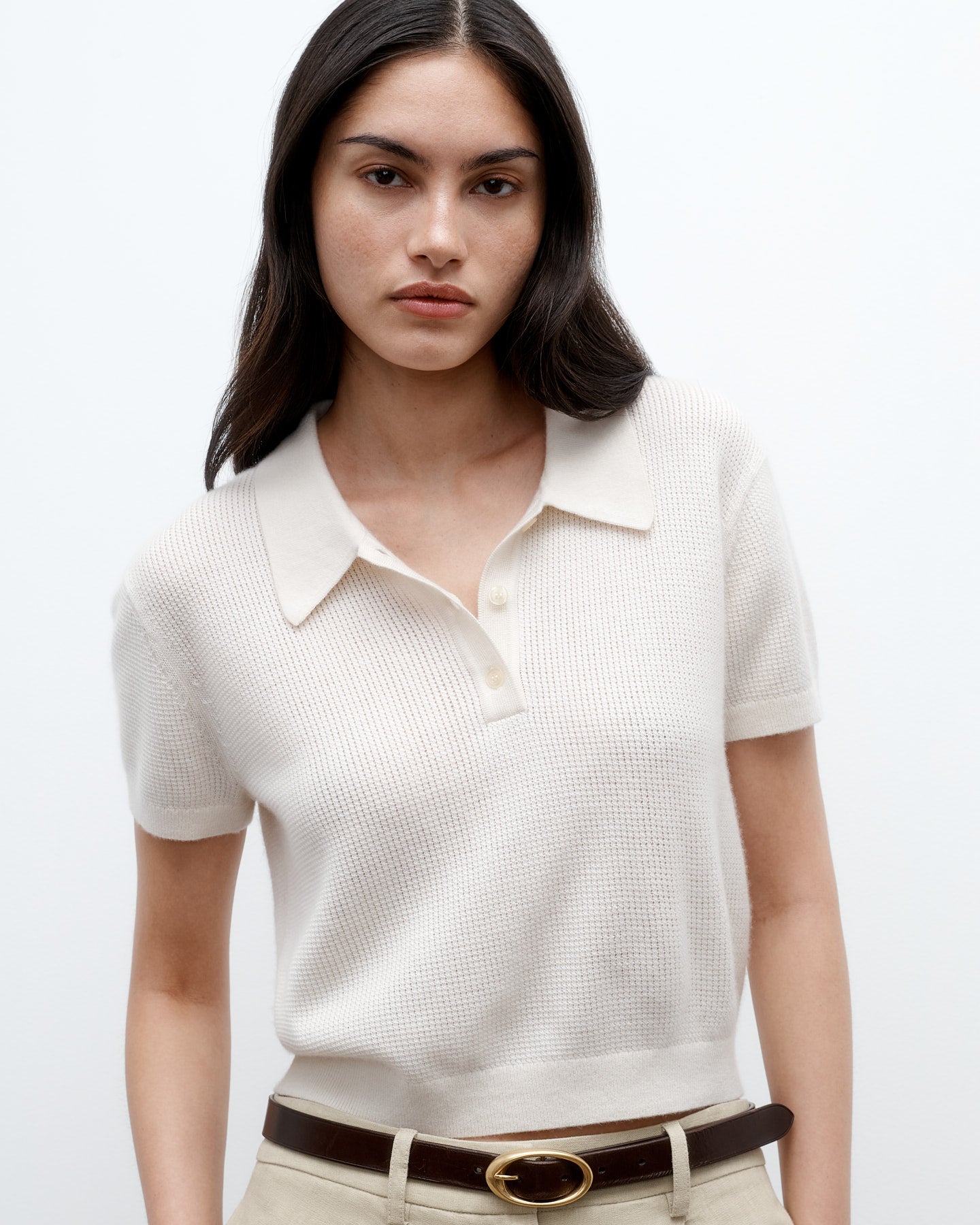 TWP Ivory Thermal Polo in Fine Cashmere view 1