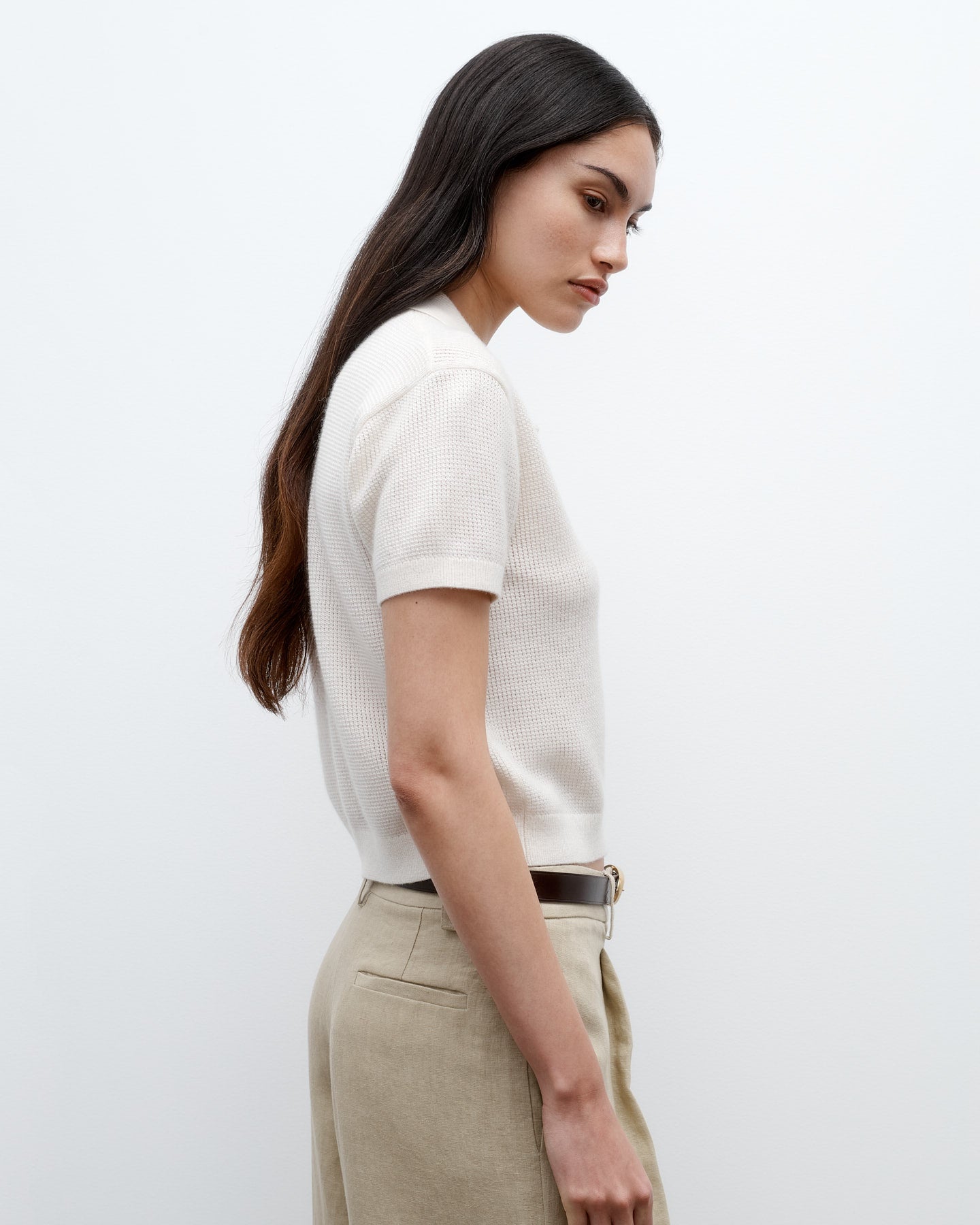 TWP Ivory Thermal Polo in Fine Cashmere view 4