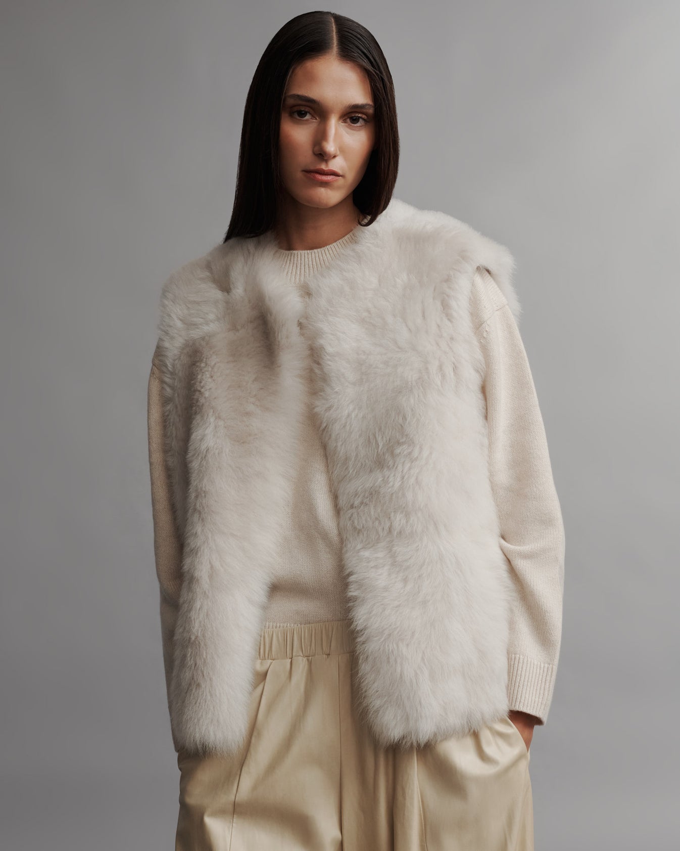 TWP Ivory Jackson Hole Vest in Silky Shearling view 1
