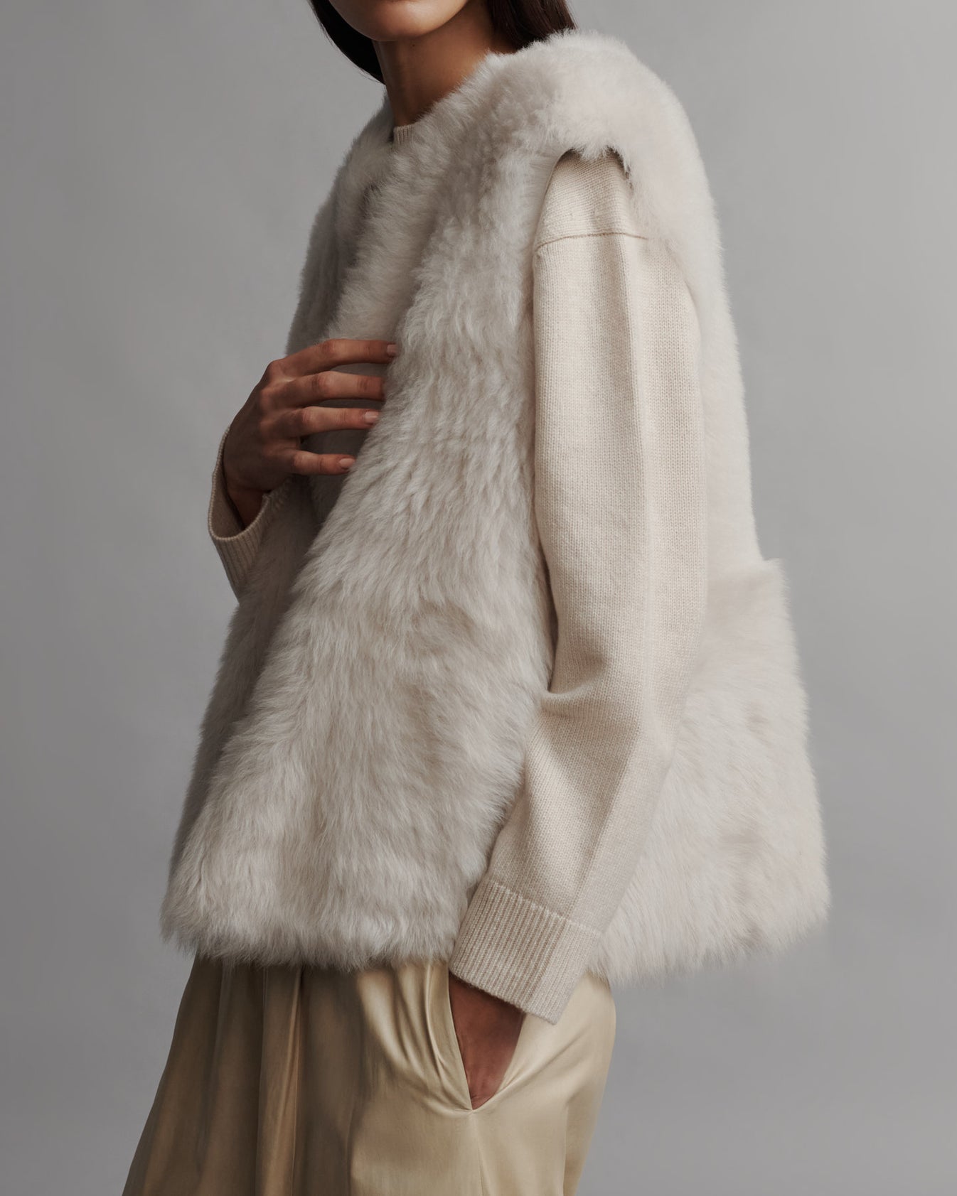 TWP Ivory Jackson Hole Vest in Silky Shearling view 2